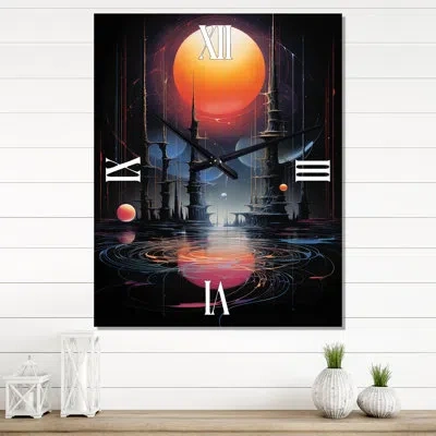 Design Art Full Moon Obscurity Future Abstract Landscape - Minimalism Wall Clock Oversized In Black;gold