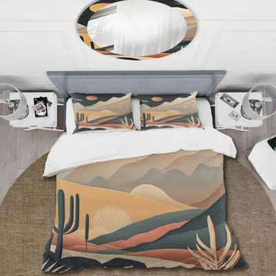 Design Art Full Moon Over The Desert Mountains - Mountains Duvet Cover Set - Microfiber Polyester In Beige;yellow