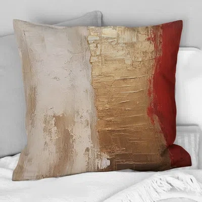 Design Art Full Moon Redemption Abstract Gold And Red I - Abstract Painting Printed Throw Pillow In Red;gold