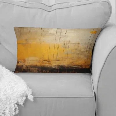 Design Art Full Moon Rustic Memories - Abstract Geometric Printed Throw Pillow In Gold