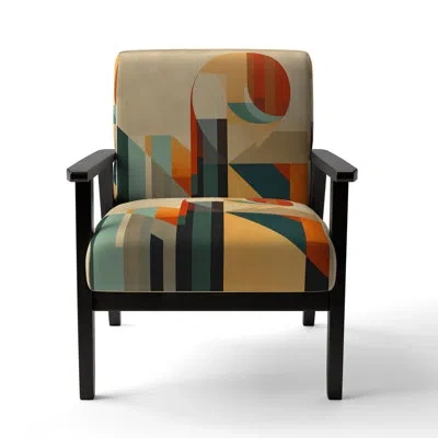 Design Art Full Moon Symphony Midcentury Abstract I - Upholstered Velvet Modern Arm Chair In Blue