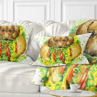 Design Art Funny Dog Inside Sandwich - Animal Printed Throw Pillow In Brown