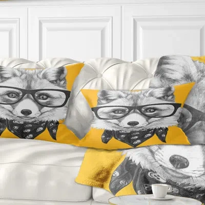Design Art Funny Fox With Formal Glasses - Animal Printed Throw Pillow In White;yellow