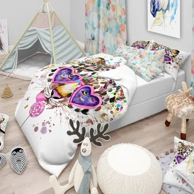 Design Art Funny Leopard With Heart Glasses - Animal Duvet Cover Set - Microfiber Polyester In Pink