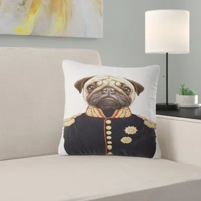 Design Art Funny Pug Dog In Military Uniform - Animal Printed Pillow In Black;white