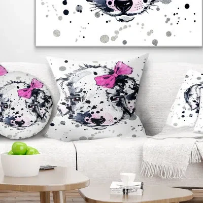 Design Art Funny Puppy With Hair Band Square Pillow Cover & Insert In Pink