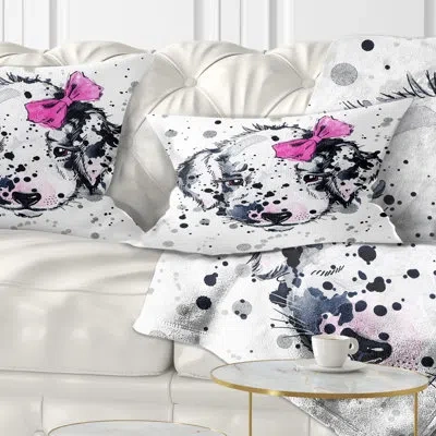 Design Art Funny Puppy With Pink Hair Band - Animal Printed Throw Pillow