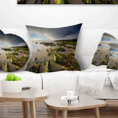 Design Art Furnas Virgin Beach Galicia Spain - Sea & Shore Printed Pillow In Green