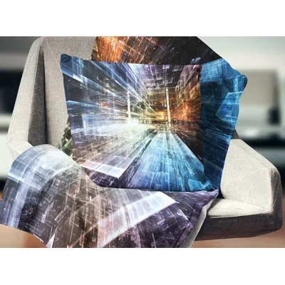 Design Art Future Industry - Abstract Printed Pillow In Blue;brown