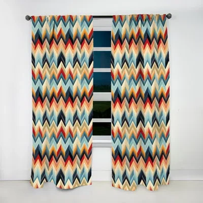 Design Art Futurist Chevron Fusion In Multicolor - Glam Curtain - Velvet Room Darkening - 1 Panel In Blue