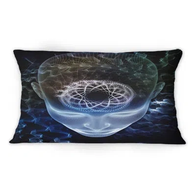 Design Art Futuristic Blue Face On Black - Modern Printed Throw Pillow