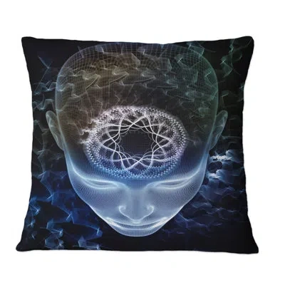 Design Art Futuristic Blue Face On Black - Modern Printed Throw Pillow In Blue;black