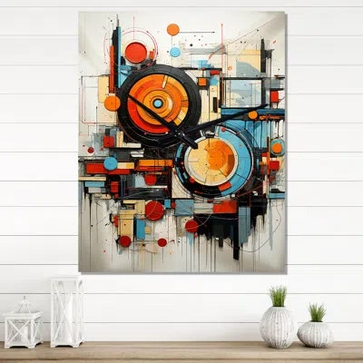 Design Art Futuristic Fusion Iii - Abstract Collages Modern Wall Clock In Orange;teal