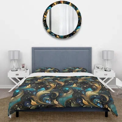 Design Art Futuristic Fusion Paisley Pattern Ii Duvet Cover Set In Gold;teal