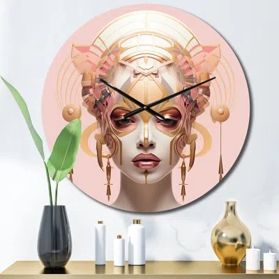 Design Art Futuristic Glam Model In Exquisite Pastel I Metal Wall Clock In Pink