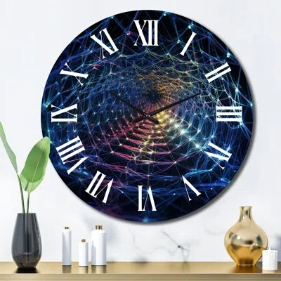 Design Art Futuristic Infinity Matrix I - Fractals Wall Clock In Blue;yellow