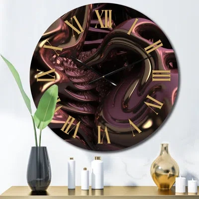 Design Art Futuristic Labyrinth Gold Maze Matrix Metal Wall Clock In Purple