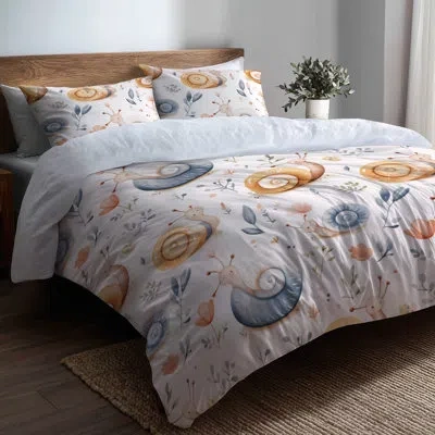 Design Art Garden Animals Bedding Set Of 6 - Gentle Snail Soft Comforter Bedding Set In Blue;yellow