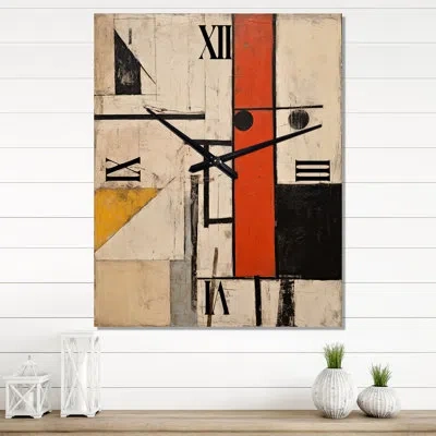 Design Art Garden Of Urban Groove Abstract Geometrics Viii - Modern Geometric Very Large Wall Clocks In Beige;orange