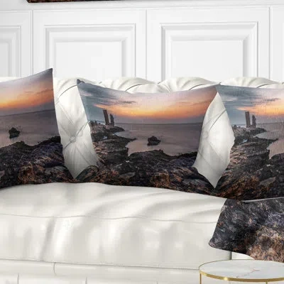Design Art Gate To Africa Seashore In Mahdia - Sea & Shore Printed Pillow In Orange