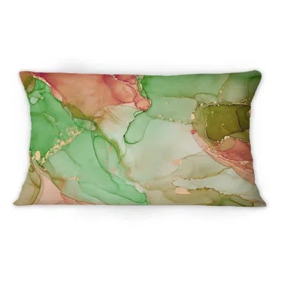 Design Art Geen Luxury Abstract Fluid Art - Modern Printed Throw Pillow 12" X 20"