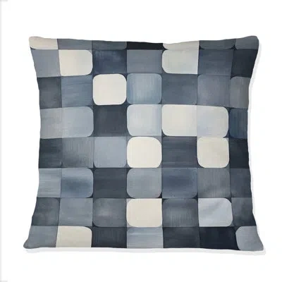 Design Art Gentle Indigo Secrets Circular Retro Watercolor - Abstract Geometric Printed Throw Pillow In Black;white