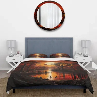 Design Art Geography 4 Pcs Comforter Set - African Tribal Eternity I Comforter Bedding Set In Black;yellow
