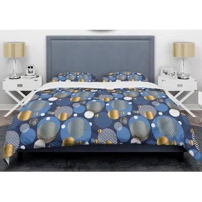 Design Art Geometric Abstract Xi Mid-century Duvet Cover Set In Blue