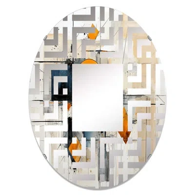 Design Art Geometric Abstraction I - Maze Decorative Mirror Oval In Yellow;teal