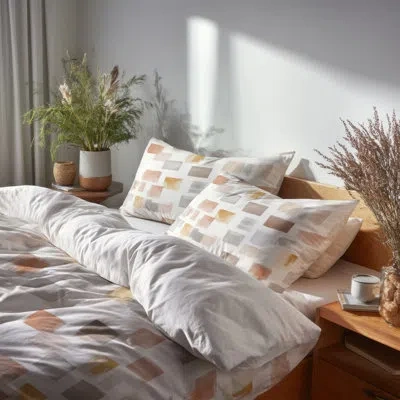 Design Art Geometric Bedding Set 4 Pcs - Brown Minimal Blocks Bed Comforter Set In Brown;gray