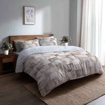 Design Art Geometric Bedding Set Of 4 - Grey Gentle Blocks Bed Comforter Set In Gray