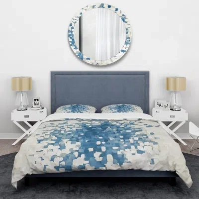 Design Art Geometric Blue Spots - Modern & Contemporary Duvet Cover Set - Microfiber Polyester In Ivory