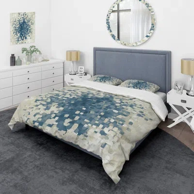 Design Art Geometric Blue Spots - Modern Comforter Set Of 4 In Blue;white