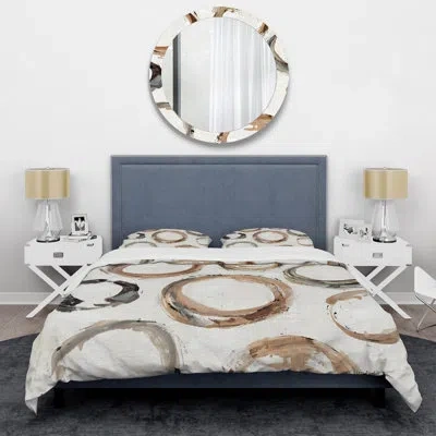 Design Art Geometric Circle Natural Balance I - Mid-century Modern Duvet Cover Set - Microfiber Polyester In Ivory