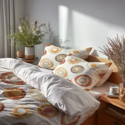 Design Art Geometric Comforter Set Of 6 - Contemporary Boho Circle Comforter Bedding Set In Orange;yellow