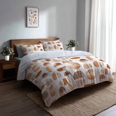 Design Art Geometric Comforter Set Of 6 - Country Farmhouse Brown And Beige Cocoa Shapes Comforter Bedding Set In Brown;beige