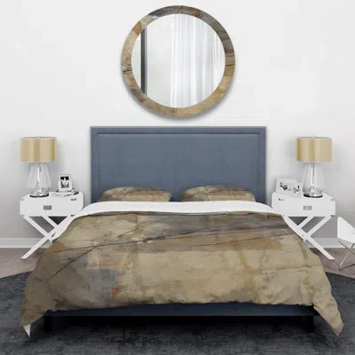 Design Art Geometric Cream Block I - Modern Glam Duvet Cover Set - Microfiber Polyester In Beige
