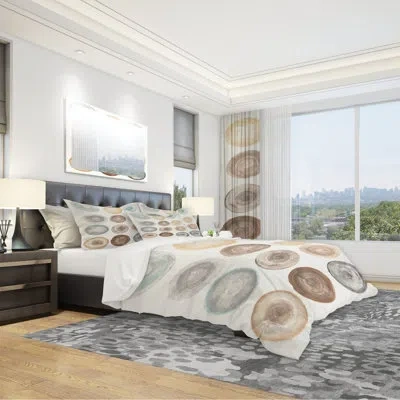 Design Art Geometric Cream Circles - Modern & Contemporary Duvet Cover Set - Microfiber Polyester In Multicolor