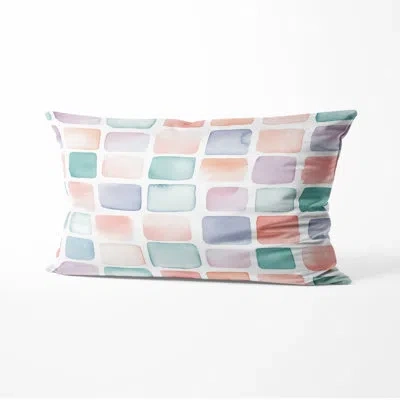 Design Art Geometric Decorative Cushion - Green Candy Blocks Printed Throw Pillow In Green;orange