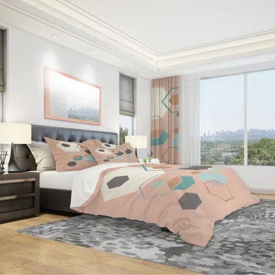 Design Art Geometric Hexagons Pattern Ii Duvet Cover Set In Pink