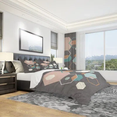 Design Art Geometric Hexagons Pattern Iv Duvet Cover Set In Gray