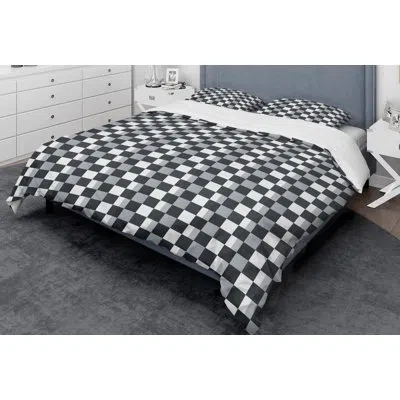 Design Art Geometric Monochrome I Mid-century Duvet Cover Set In Gray