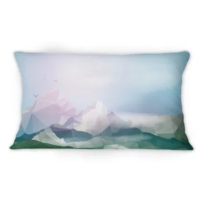 Design Art Geometric Mountainscape In Blue Pink And Green -1 Traditional Printed Throw Pillow
