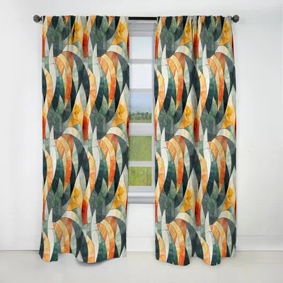 Design Art Geometric Orange And Green Mosaic Pattern - Abstract Geometric Blackout Curtain - 1 Panels In Green;yellow
