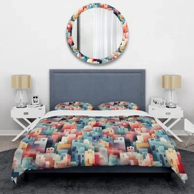 Design Art Geometric Pastel Colors Skylines Pattern - Geometric Duvet Cover Set In Blue;yellow;pink