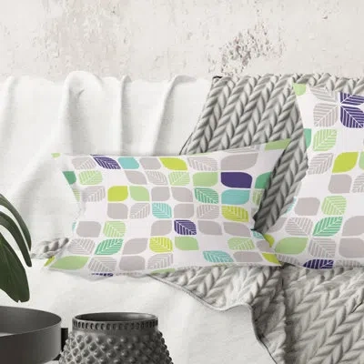 Design Art Geometric Pattern With Leaves - Mid-century Modernprinted Throw Pillow