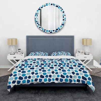 Design Art Geometric Polygonal In Shades Of Blue - Modern Duvet Cover Set - Microfiber Polyester In Blue;white