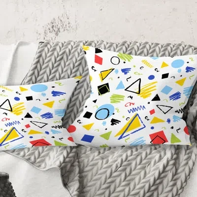 Design Art Geometric Retro Design Iii - Mid-century Modernprinted Throw Pillow In Blue;white;green;red;yellow;pink