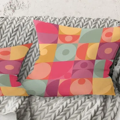 Design Art Geometric Retro Minimal I - Mid-century Modernprinted Throw Pillow In Pink