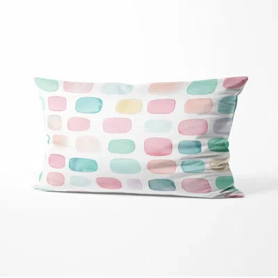 Design Art Geometric Shapes Accent Pillow - Pink Bubble Squares Printed Cushion In Green;pink